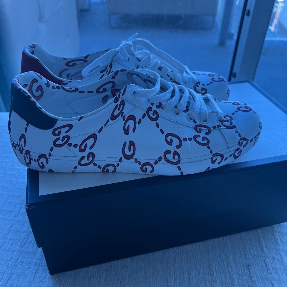 New Ace GG Printed Leather Trainer
